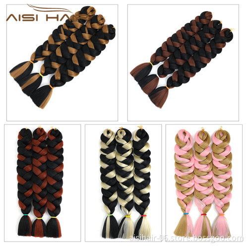 Aisi Hair 82 Inch Mixed Color High Quality Braid Hair Low Temperature Flame Retardant Fiber Braiding Hair Extension For Women